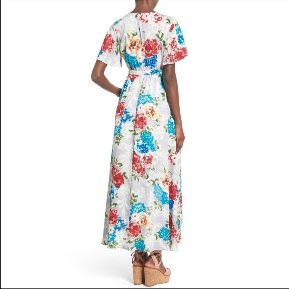 JUNE & HUDSON Blue Floral Wrap Front High Low Midi Long Dress Size Small - Picture 3 of 9